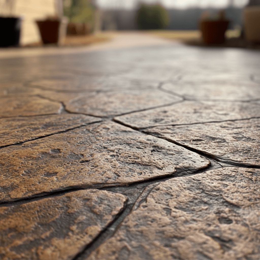 Close-up of decorative stamped concrete pattern
