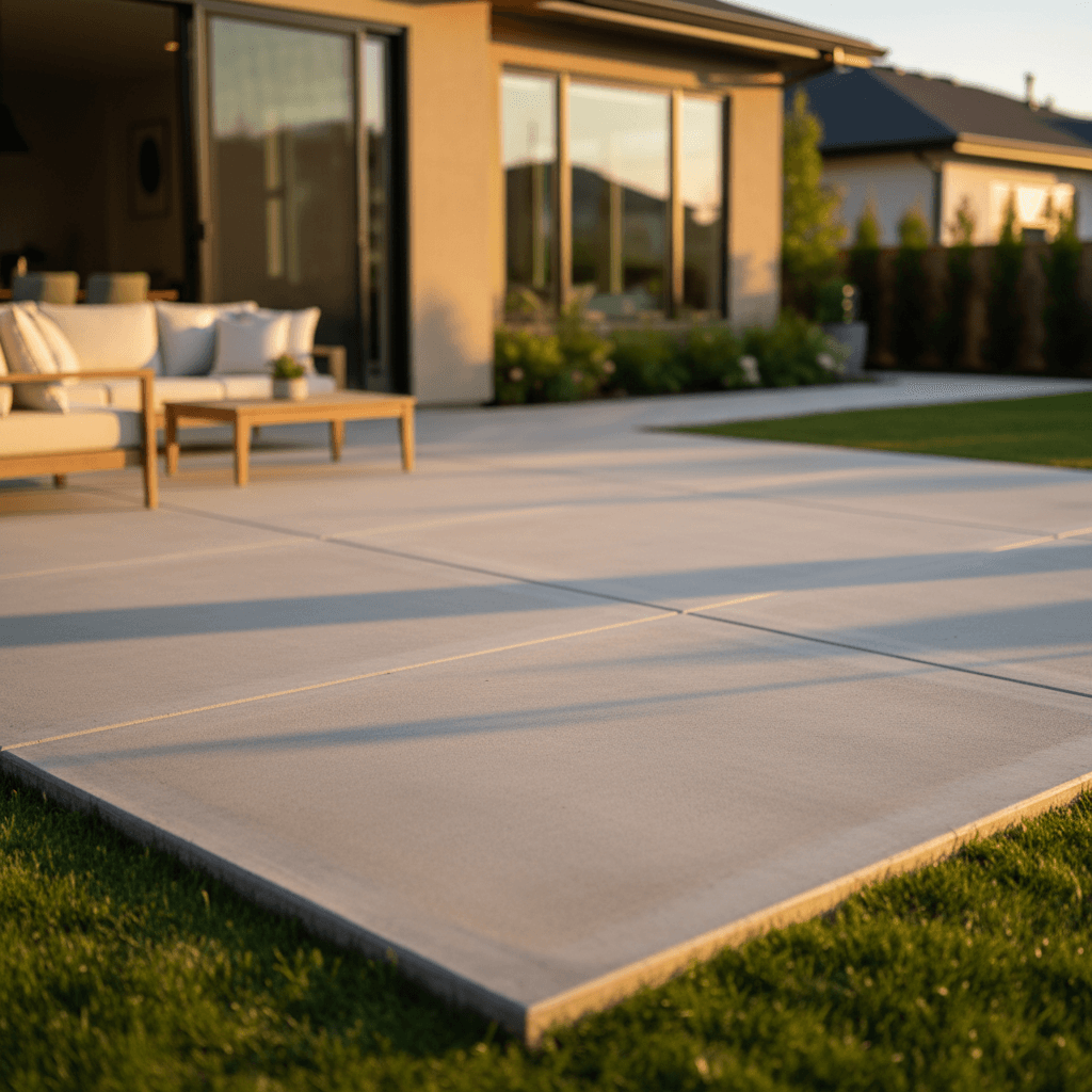 Completed concrete patio with outdoor seating