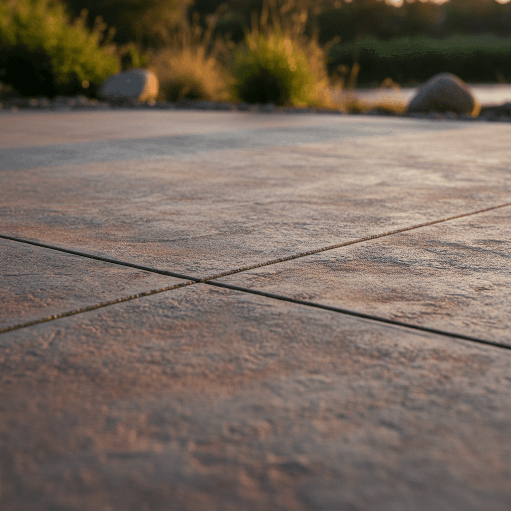 Finished concrete driveway with professional texture and smooth surface